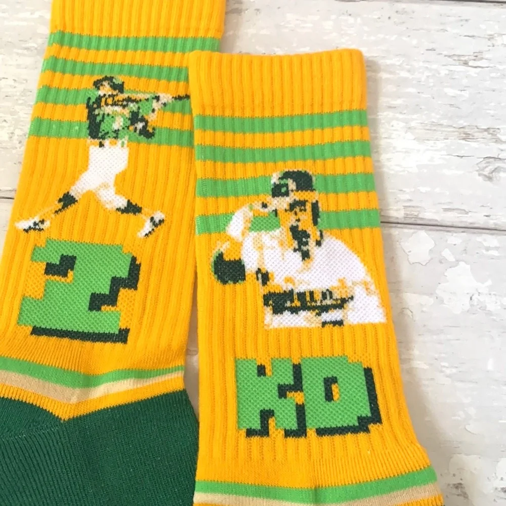 Mens Socks Green Yellow Baseball KD #2 Khrush Crew Socks NEW